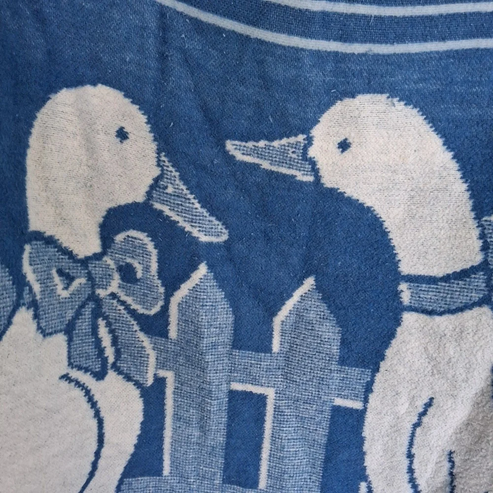 Vintage 80s‎ 90s Mora Goose Geese Soft Blanket Country Blue Dusty Rose Tulips...